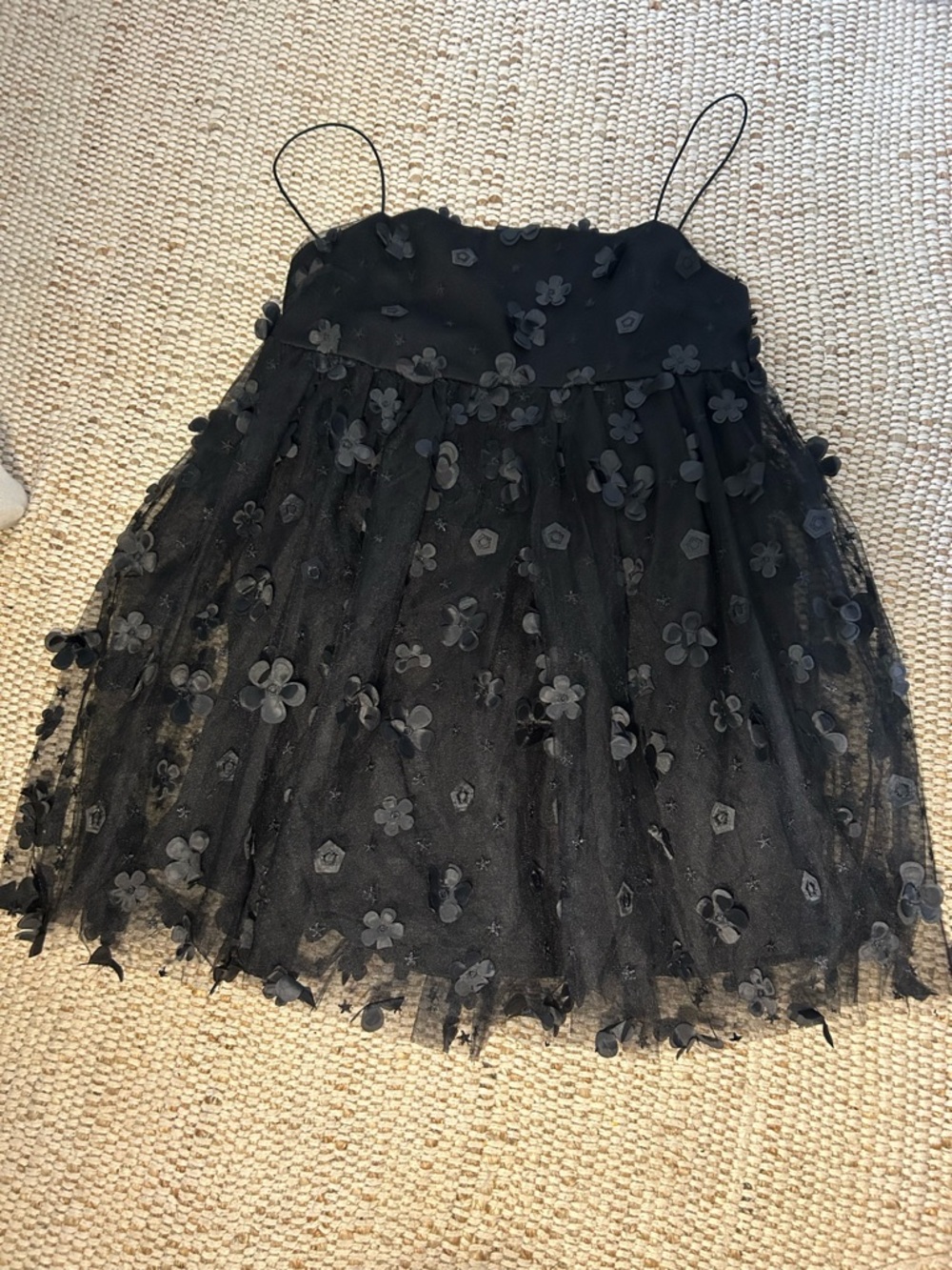 Black Floral Appliqué Tulle Kids Dress